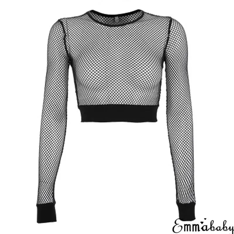 Sexy Black Hollow Out Mesh Top