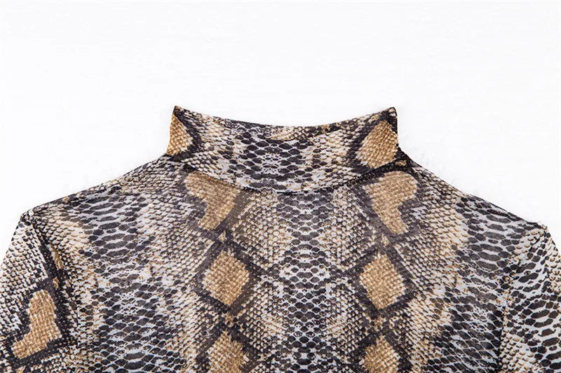 Casual Green Snake Print Mesh Top