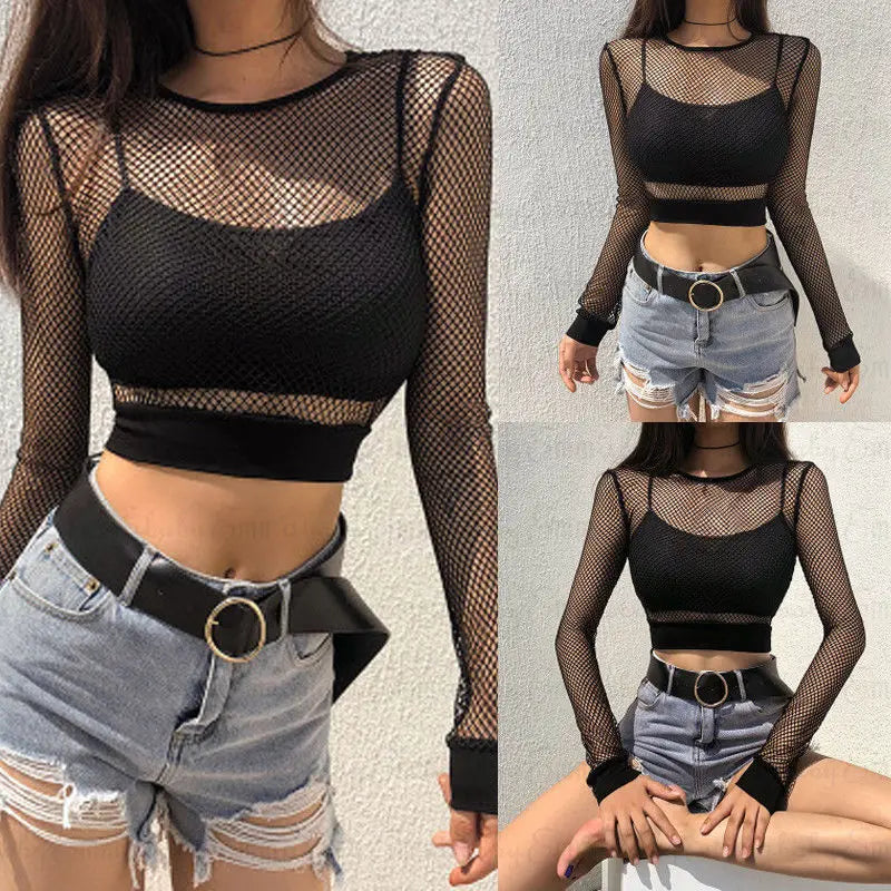 Sexy Black Hollow Out Mesh Top