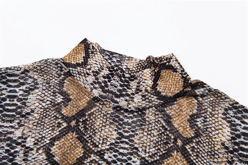 Casual Green Snake Print Mesh Top