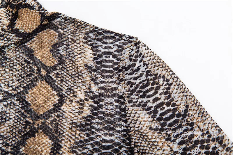 Casual Green Snake Print Mesh Top