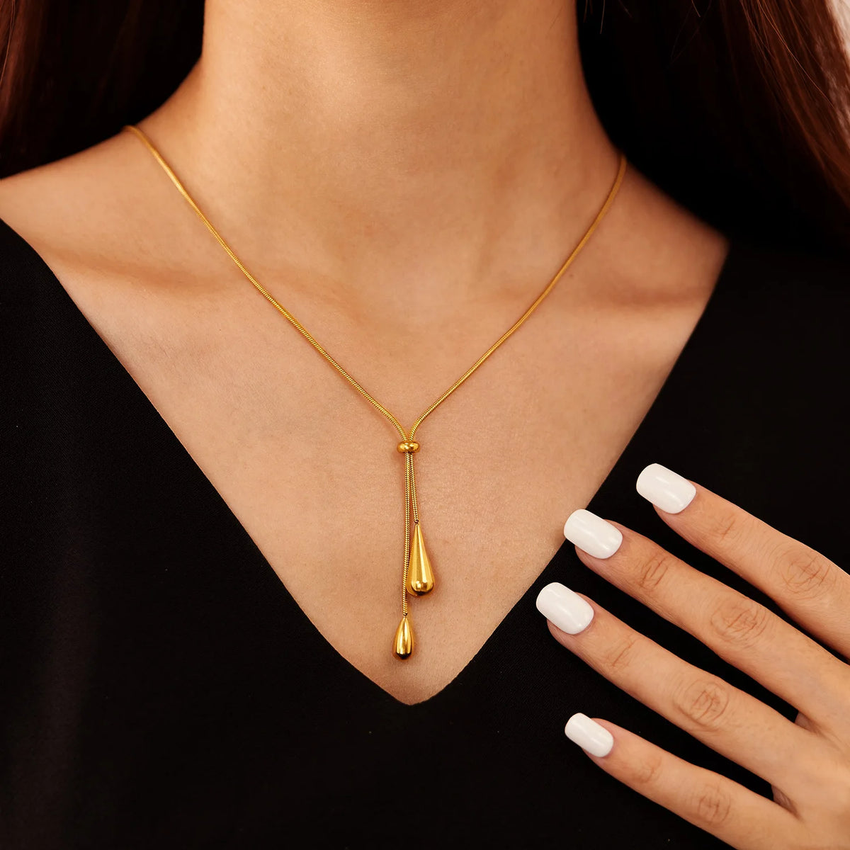 Gold Color Stainless Steel Water Drop Tassel Pendant