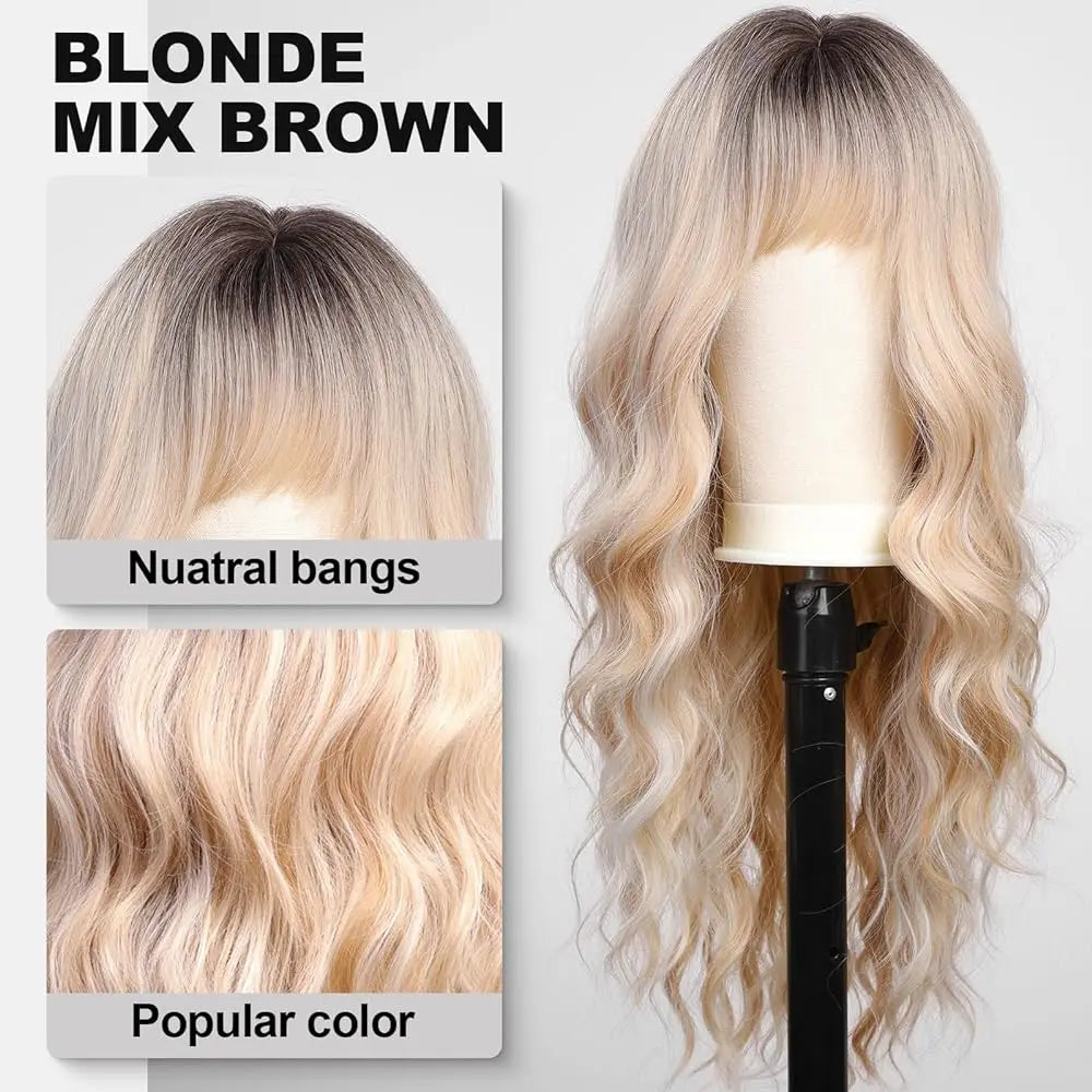 Long Blonde Ombre Brown Synthetic Wigs