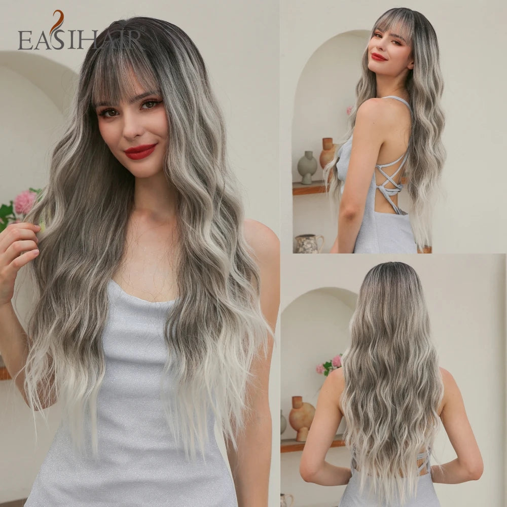Long Blonde Ombre Brown Synthetic Wigs