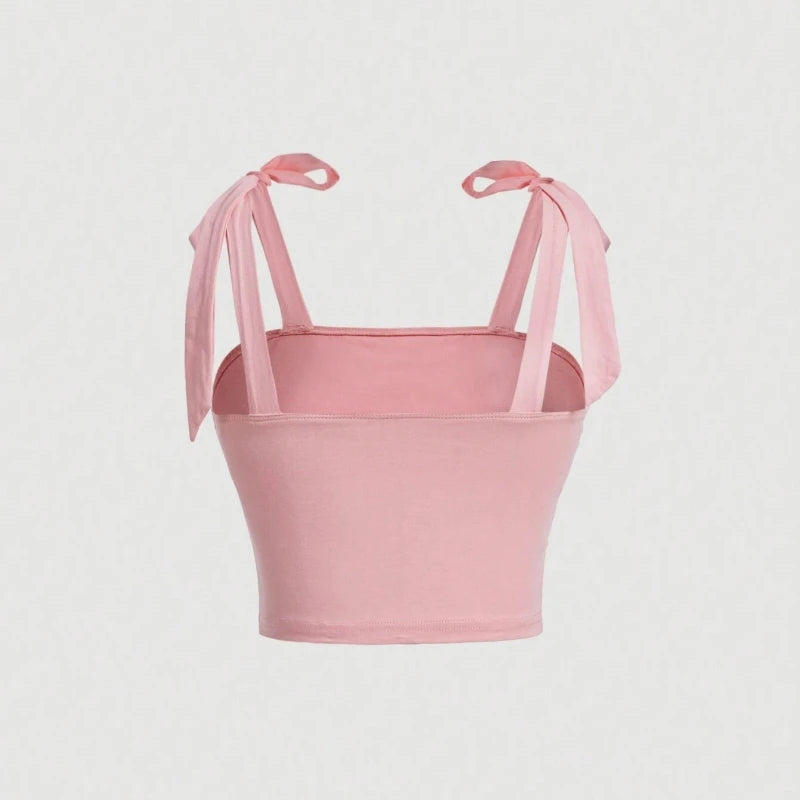Solid Tie Shoulder Wide Strap Crop Top