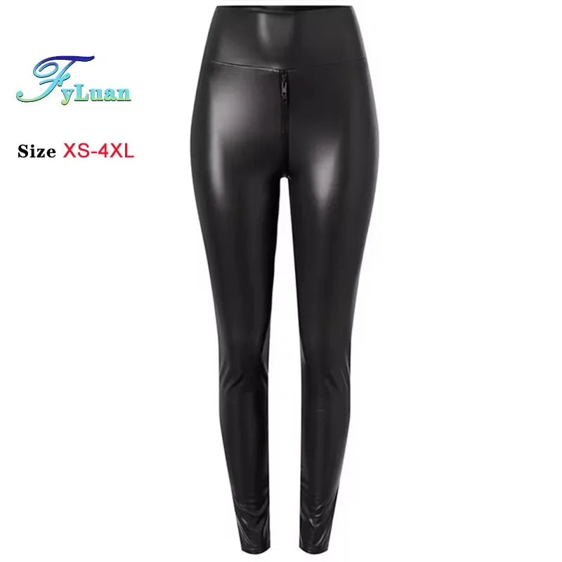 Double Zipper Leather Leggings