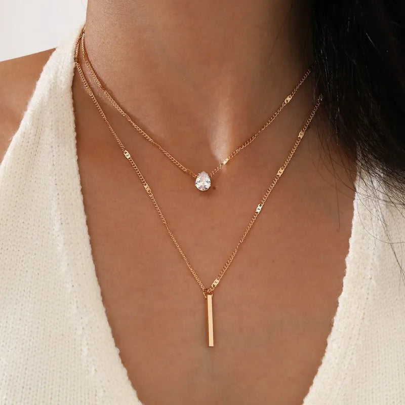 Crystal Zircon Heart Star Charm Multilayer Pendant