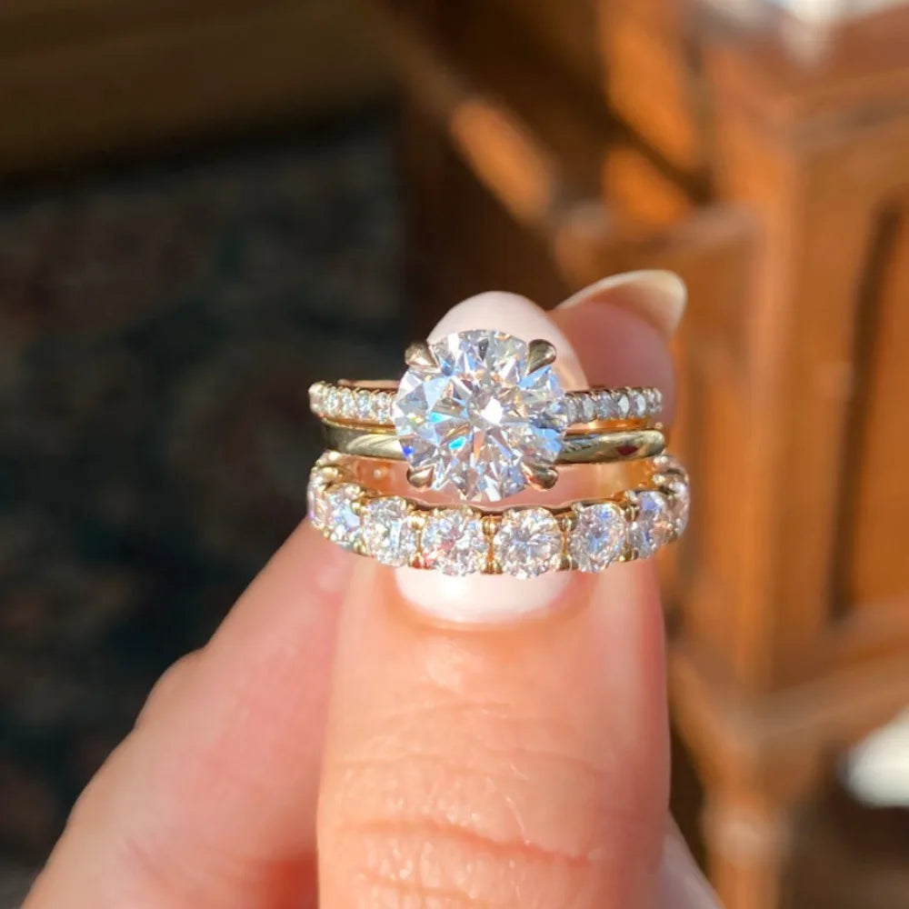 3pcs Set Luxury Temperament Five-claw Inlaid Crystal Zircon Ring