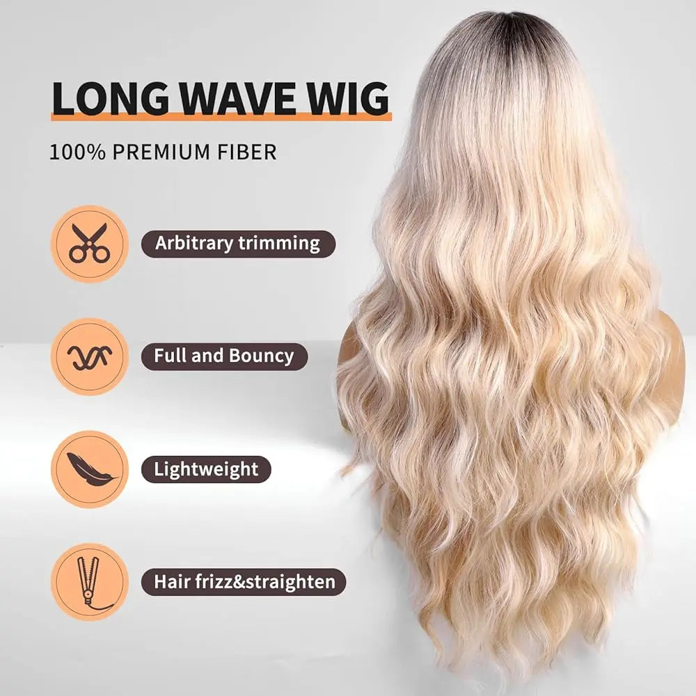 Long Blonde Ombre Brown Synthetic Wigs