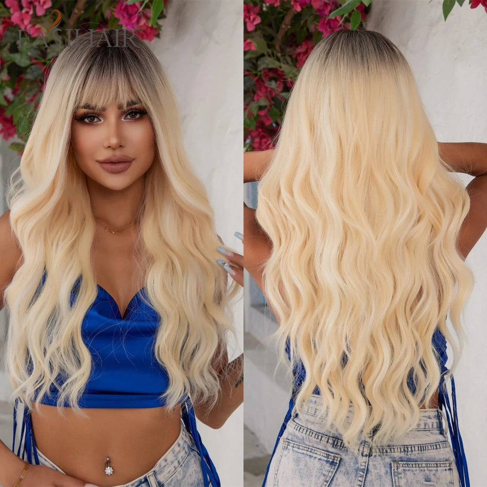 Long Blonde Ombre Brown Synthetic Wigs