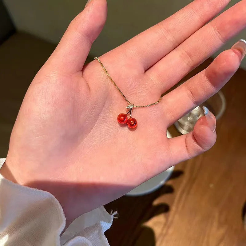 New Wine Red Cherry Gold Color Pendant