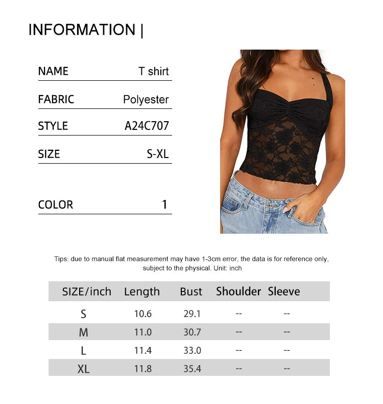 Sleeveless Lace-Trimmed Fitted T-Shirt