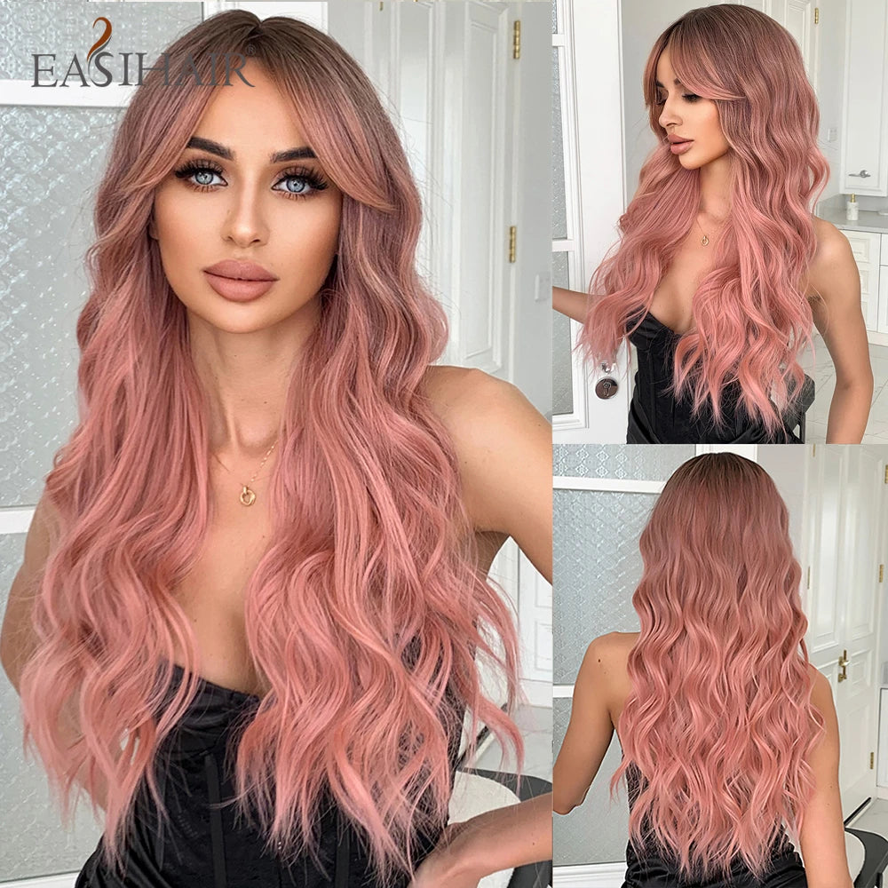 Long Blonde Ombre Brown Synthetic Wigs