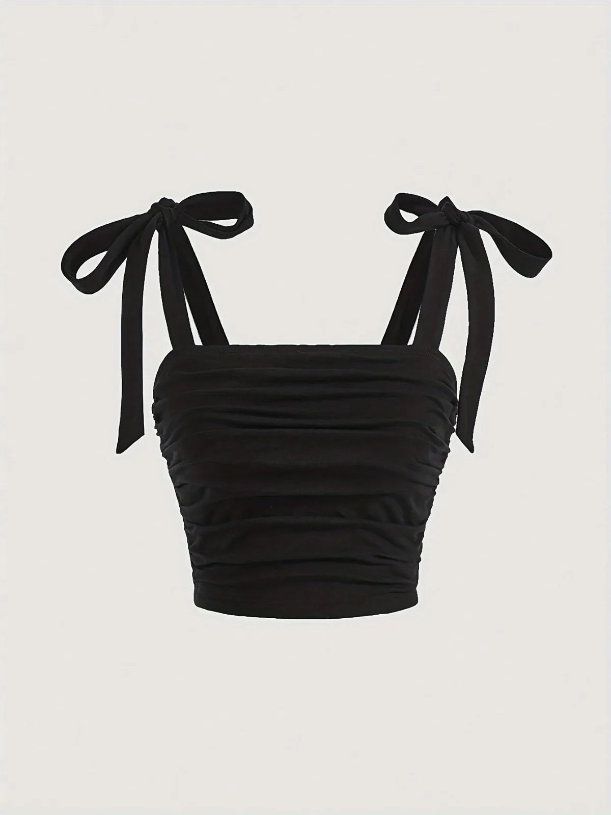 Solid Tie Shoulder Wide Strap Crop Top
