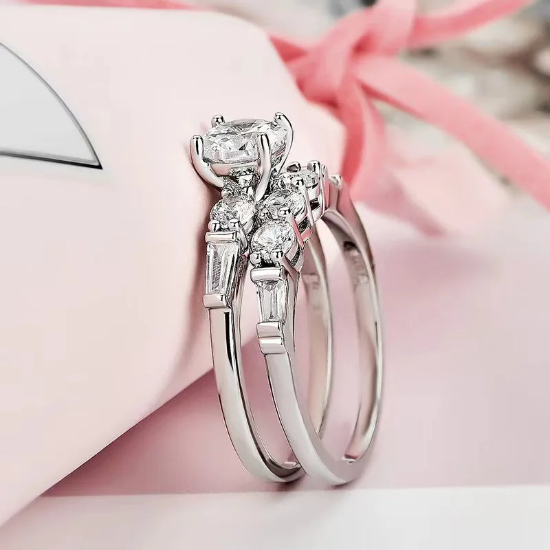 2Pcs Cubic Zirconia Engagement Ring Set