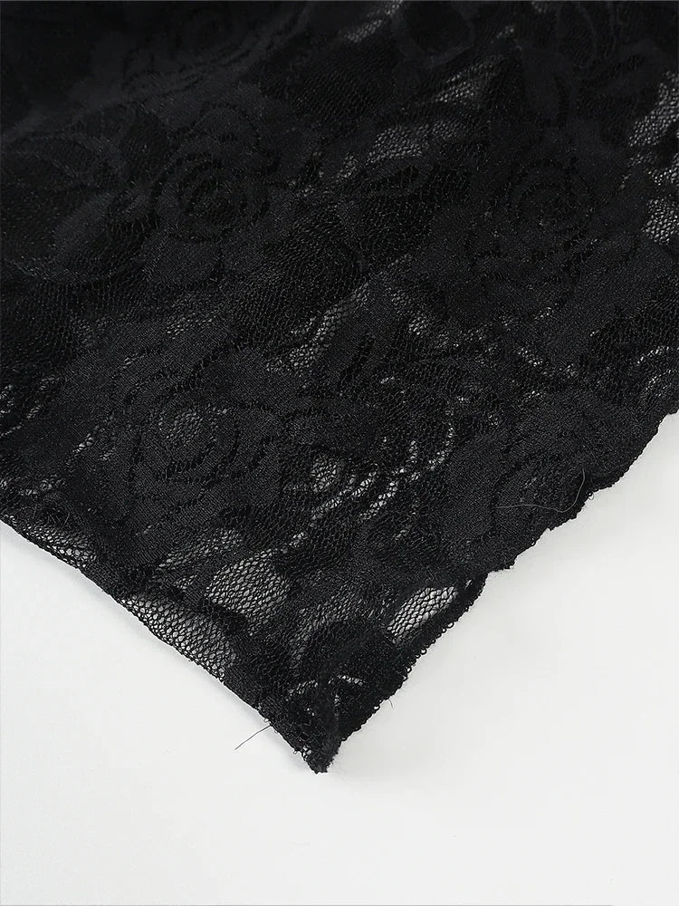 Sleeveless Lace-Trimmed Fitted T-Shirt