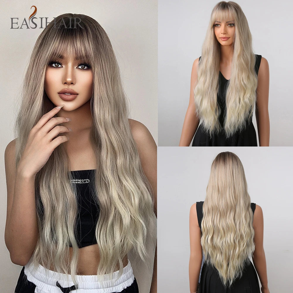 Long Blonde Ombre Brown Synthetic Wigs