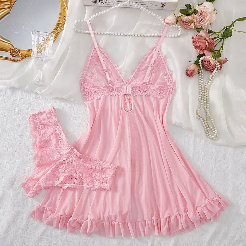 Mia Suspender Lace Thong Set