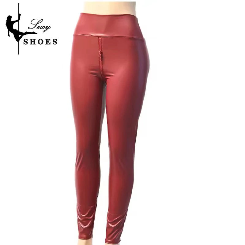 Double Zipper Leather Leggings