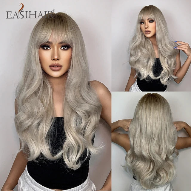 Long Blonde Ombre Brown Synthetic Wigs