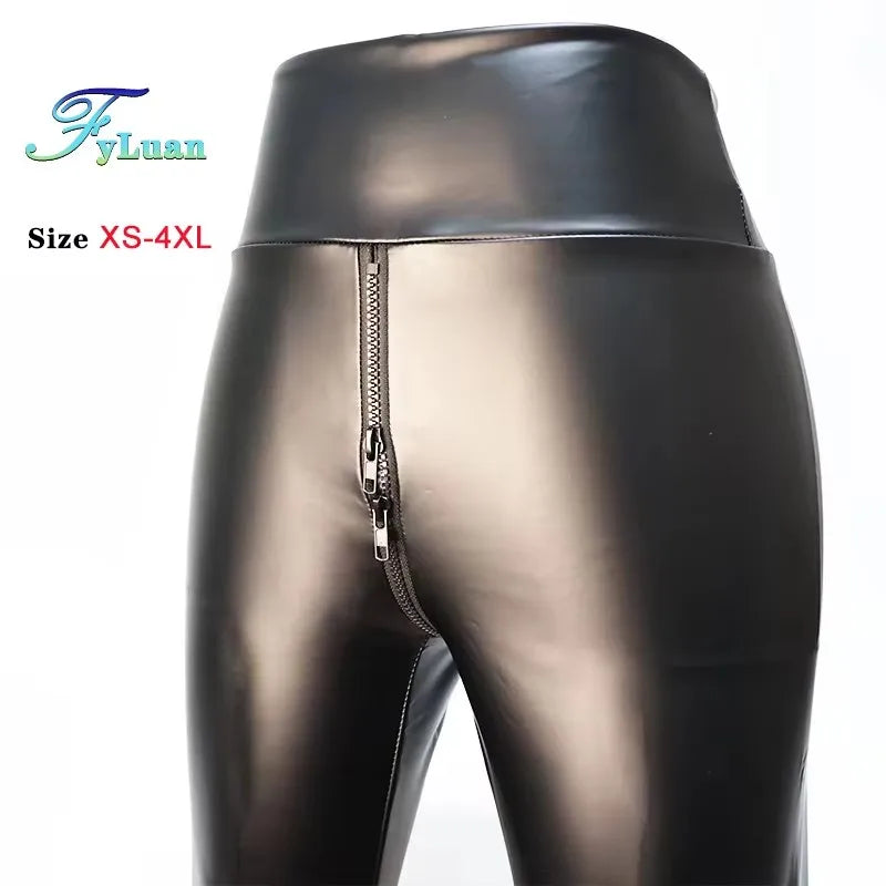 Double Zipper Leather Leggings