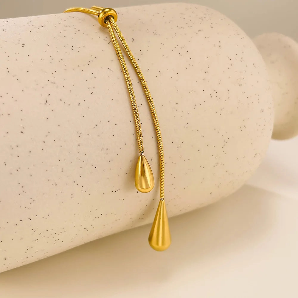 Gold Color Stainless Steel Water Drop Tassel Pendant