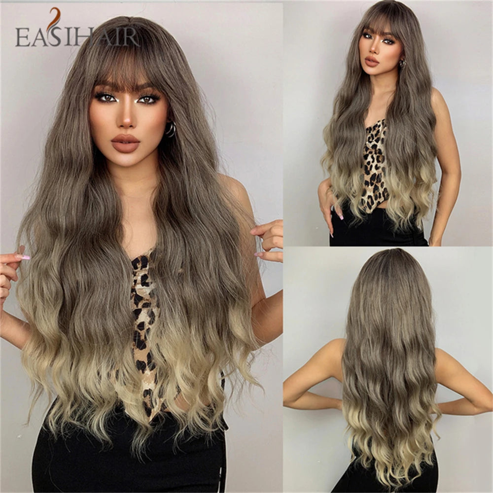 Long Blonde Ombre Brown Synthetic Wigs