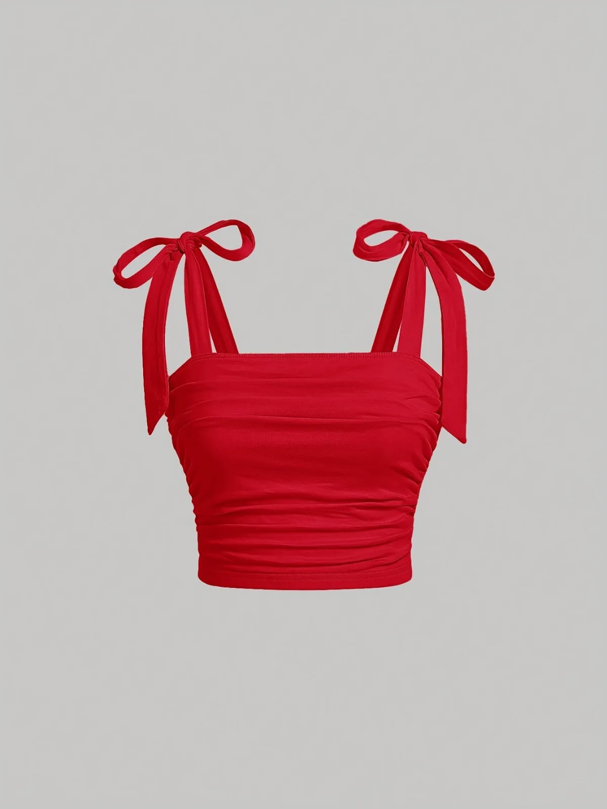 Solid Tie Shoulder Wide Strap Crop Top