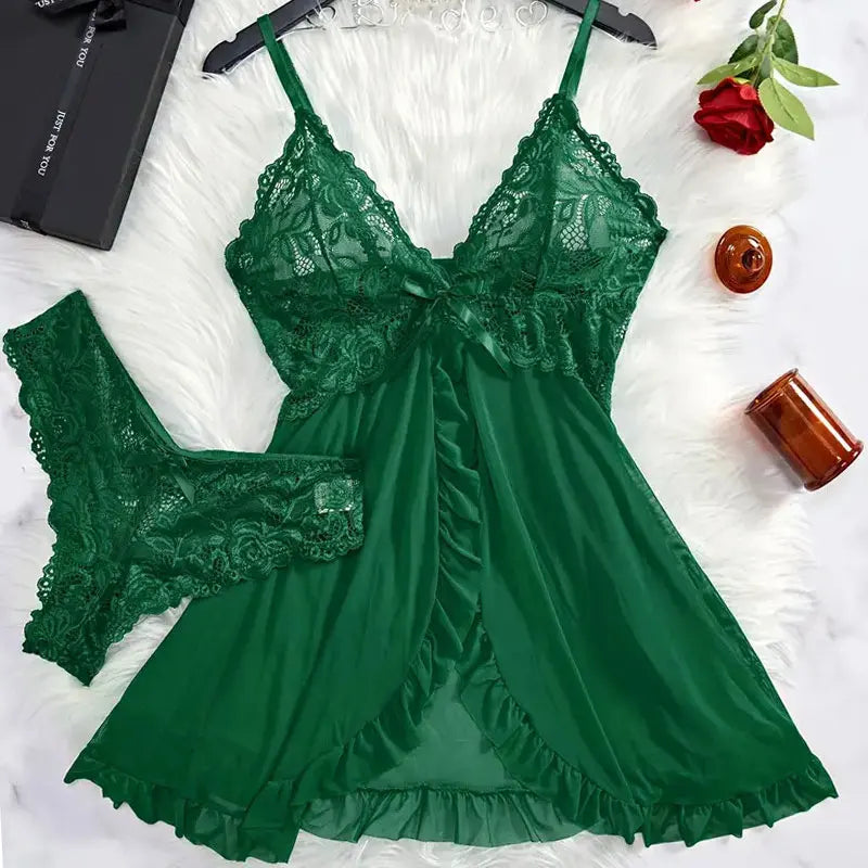 Mia Suspender Lace Thong Set