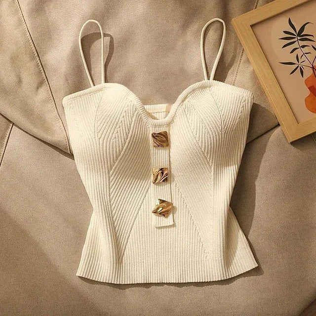 Cross-Knit Suspender French Style Top