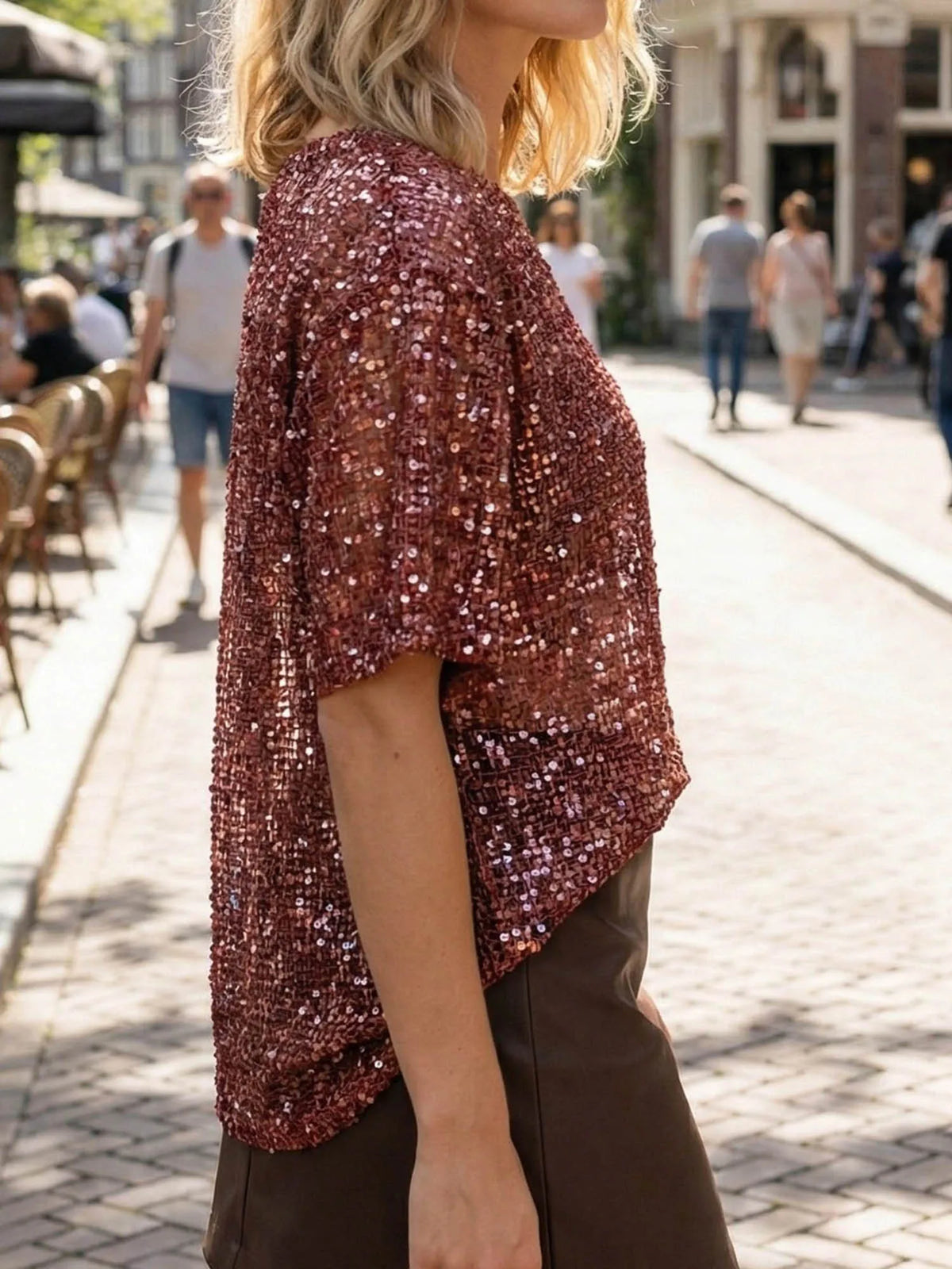 Women's Glitter Sequin Mesh Top