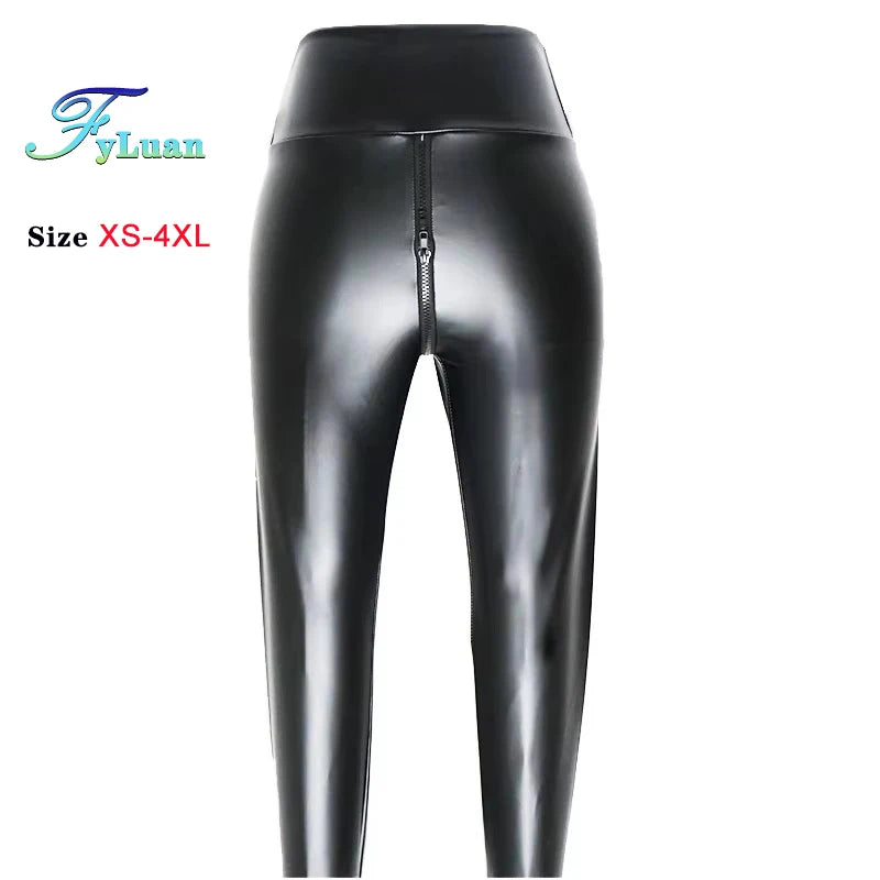 Double Zipper Leather Leggings