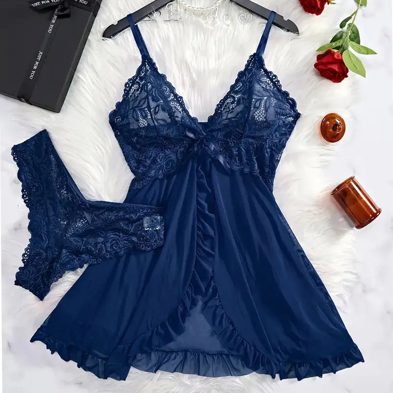 Mia Suspender Lace Thong Set