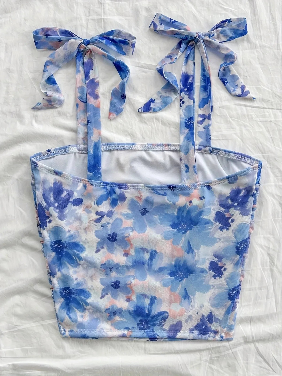 Solid Tie Shoulder Wide Strap Crop Top