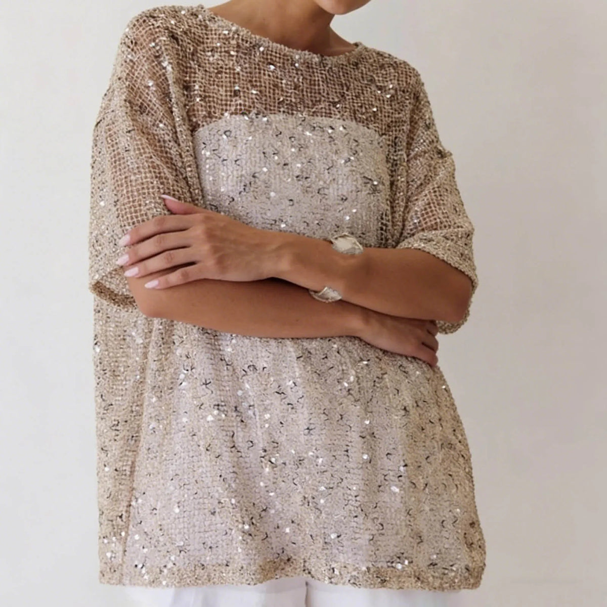 Women's Glitter Sequin Mesh Top