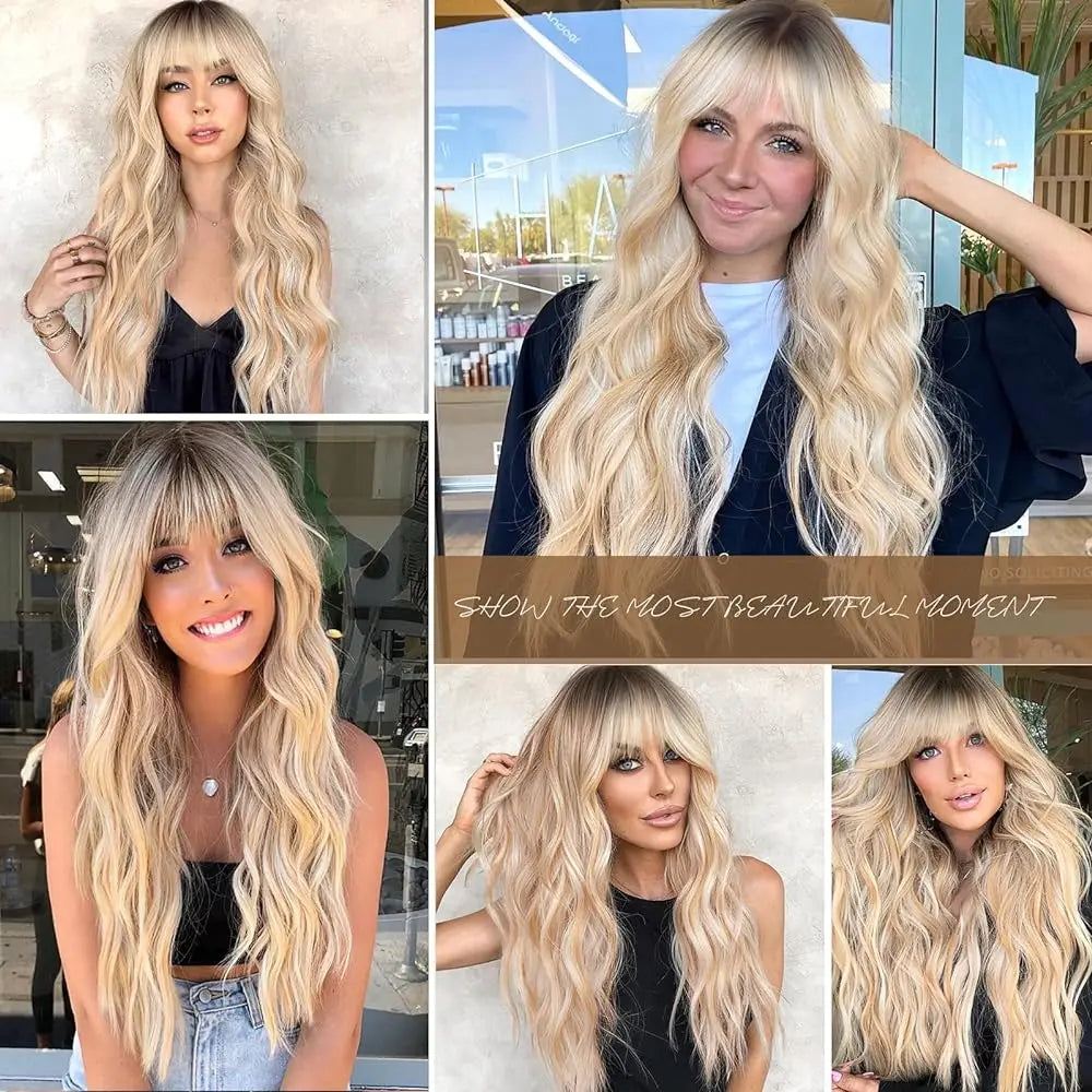 Long Blonde Ombre Brown Synthetic Wigs