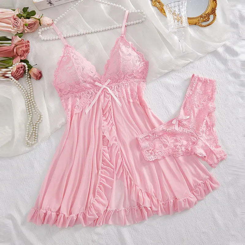Mia Suspender Lace Thong Set