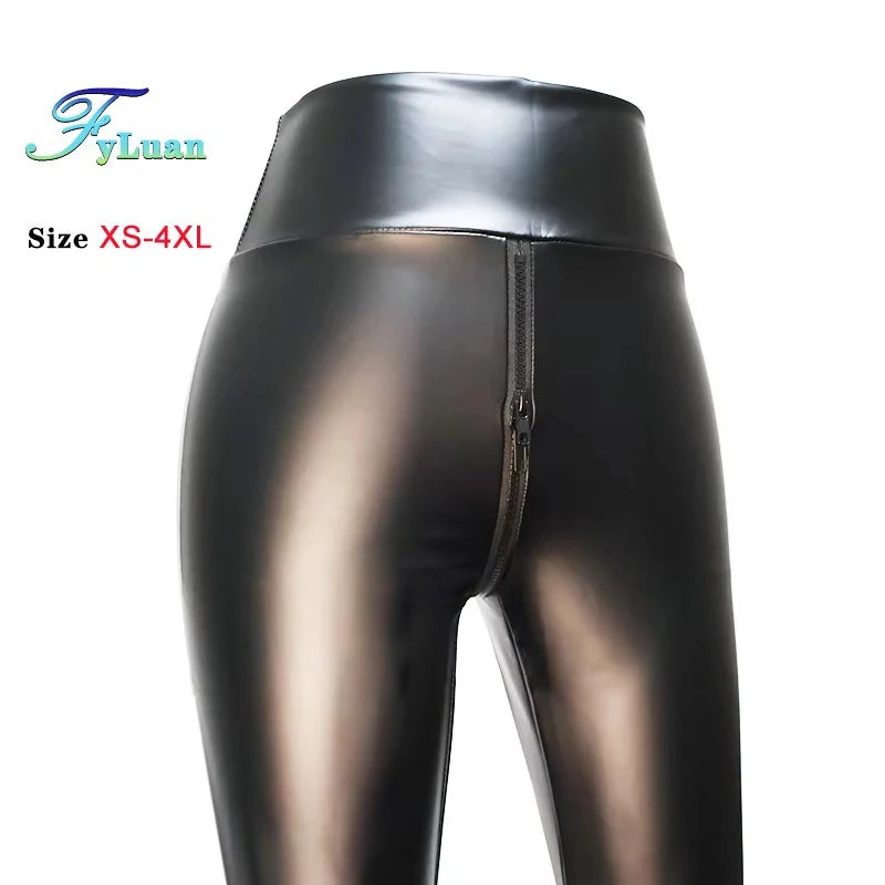 Double Zipper Leather Leggings