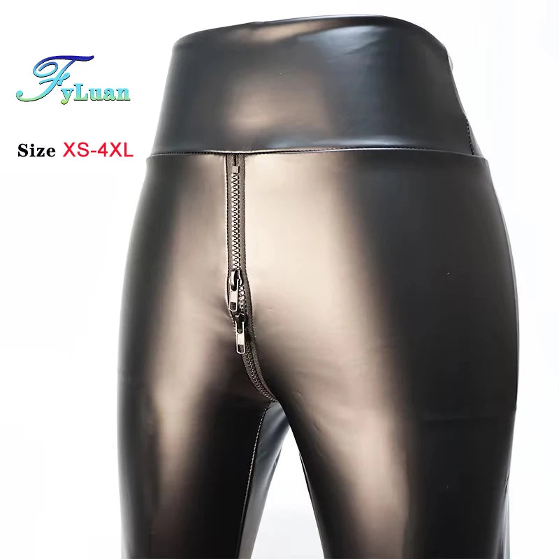 Double Zipper Leather Leggings