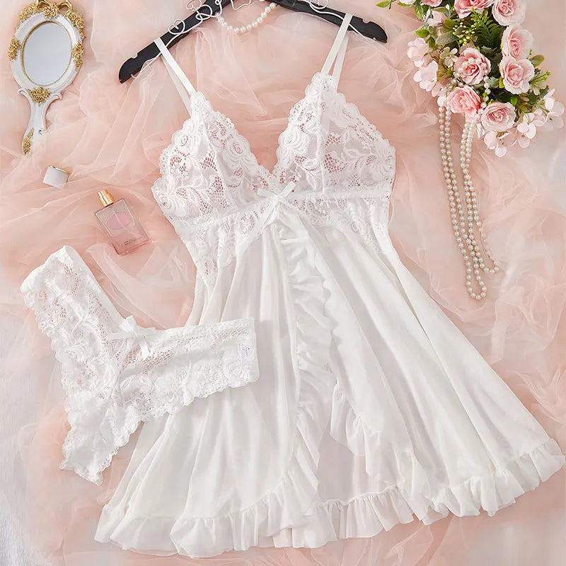 Mia Suspender Lace Thong Set