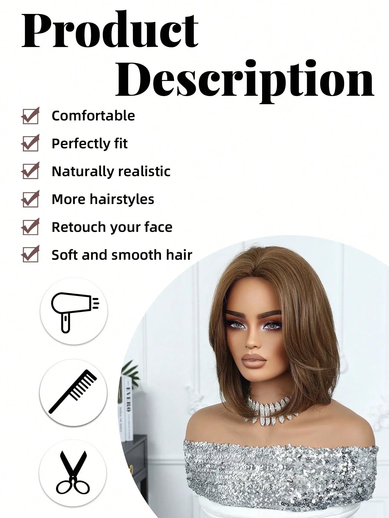 Glamora Short Straight Bob Hair Wigs