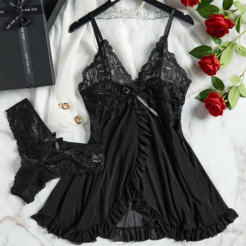 Mia Suspender Lace Thong Set