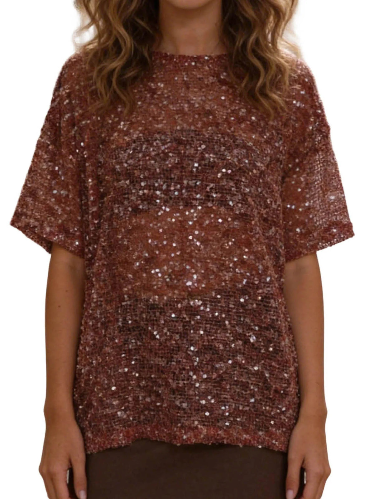 Women's Glitter Sequin Mesh Top