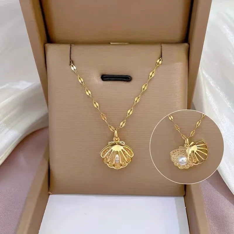 Gold Color Stainless Steel Water Drop Tassel Pendant
