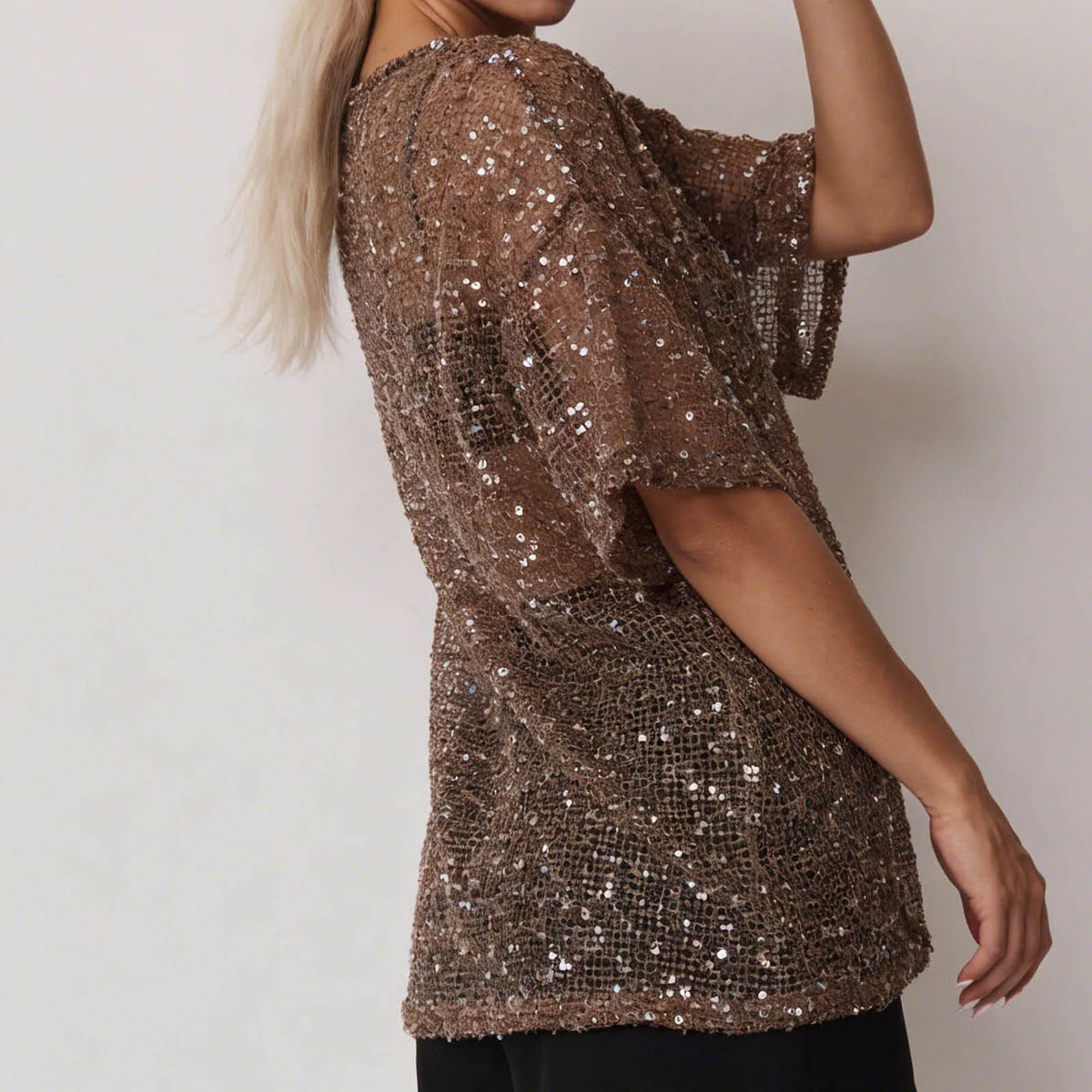 Women's Glitter Sequin Mesh Top