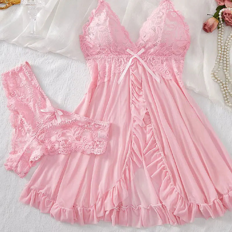 Mia Suspender Lace Thong Set