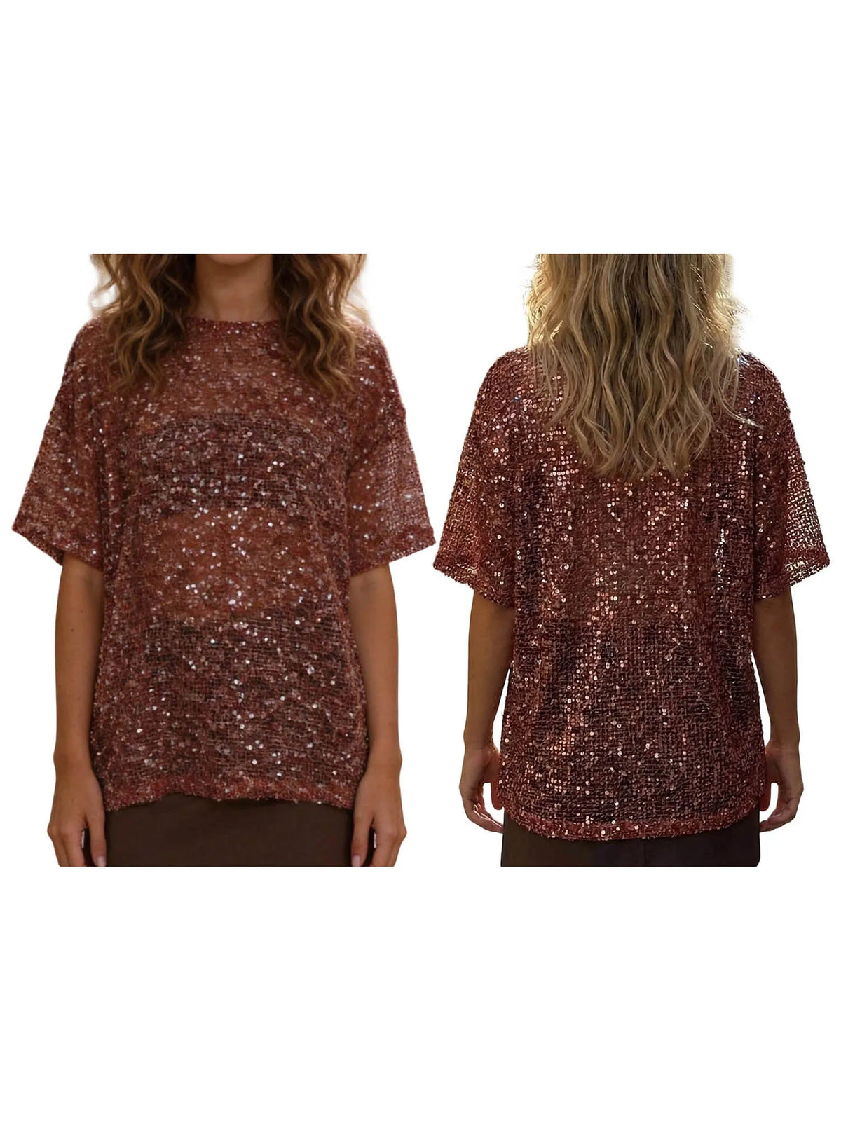Women's Glitter Sequin Mesh Top