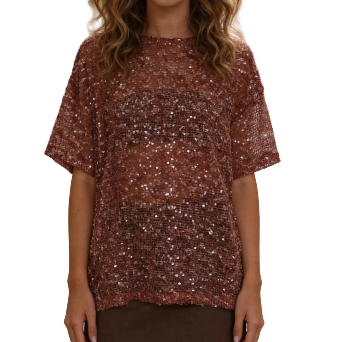 Women's Glitter Sequin Mesh Top