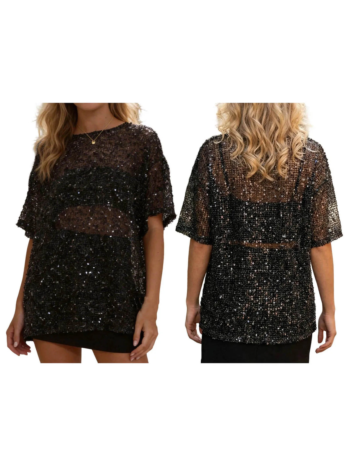 Women's Glitter Sequin Mesh Top