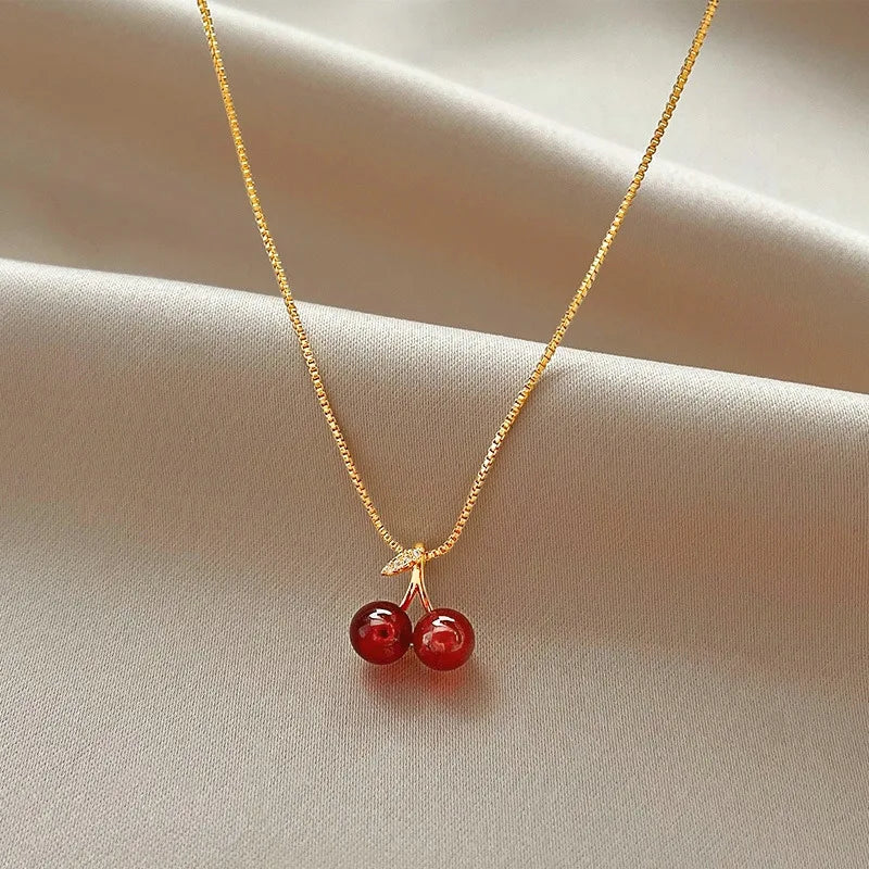 New Wine Red Cherry Gold Color Pendant